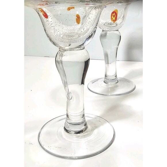 Crate & Barrel Zazz Millefiori Margarita Glasses Set of 2 Handblown Art Barware - Picture 7 of 9